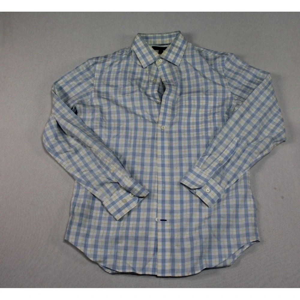 Banana Republic Button Down Mens Small Blue Good Plaid Long Sleeve Non-Iron